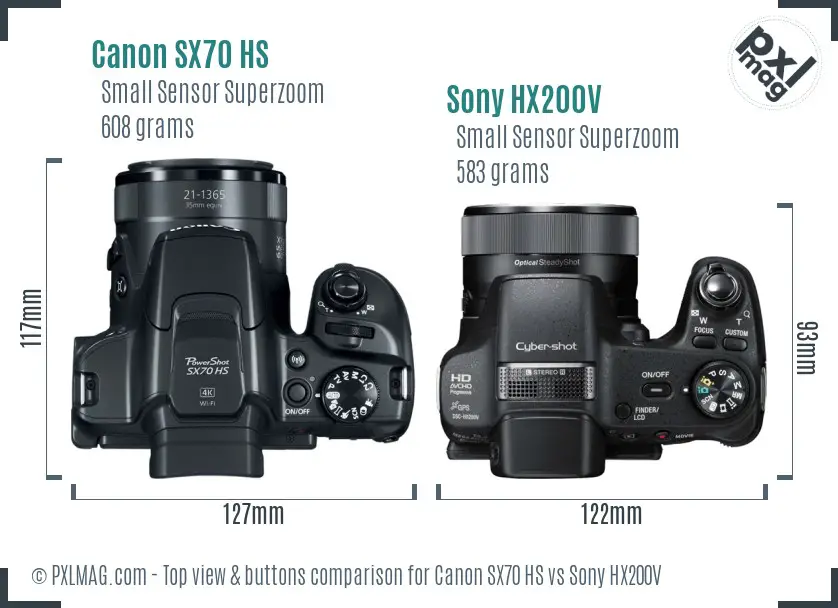 Canon SX70 HS vs Sony HX200V top view buttons comparison