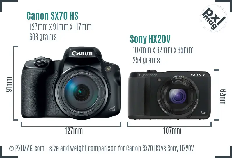 Canon SX70 HS vs Sony HX20V size comparison