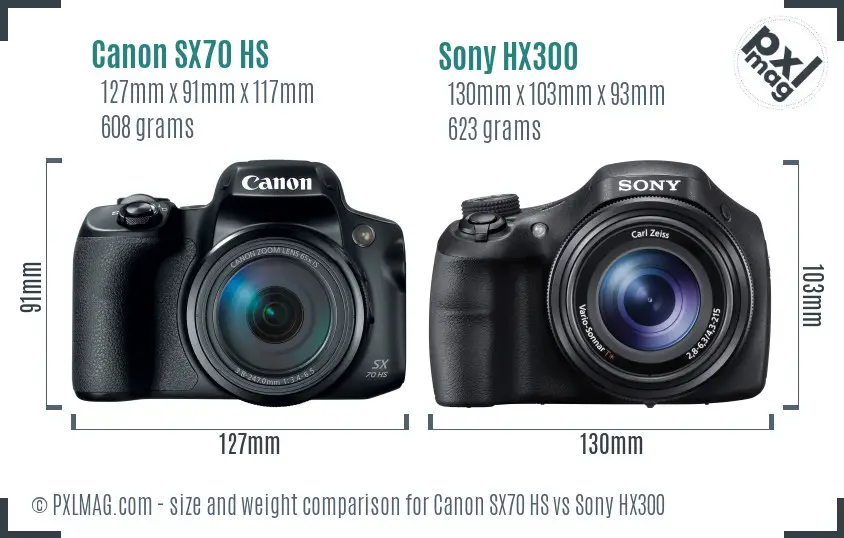 Canon SX70 HS vs Sony HX300 size comparison