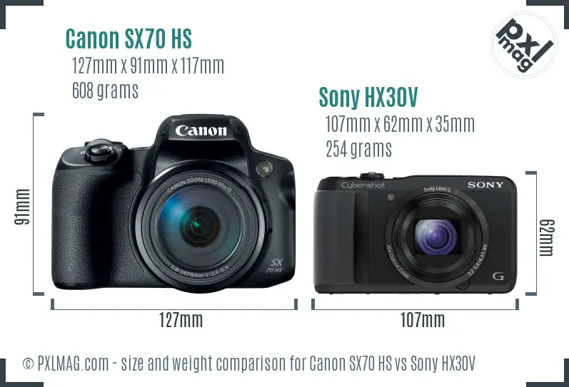Canon SX70 HS vs Sony HX30V size comparison