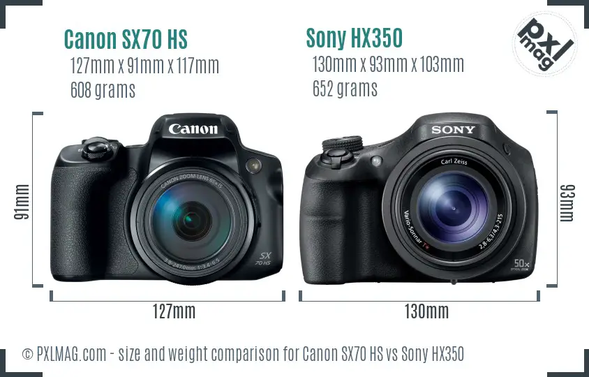 Canon SX70 HS vs Sony HX350 size comparison