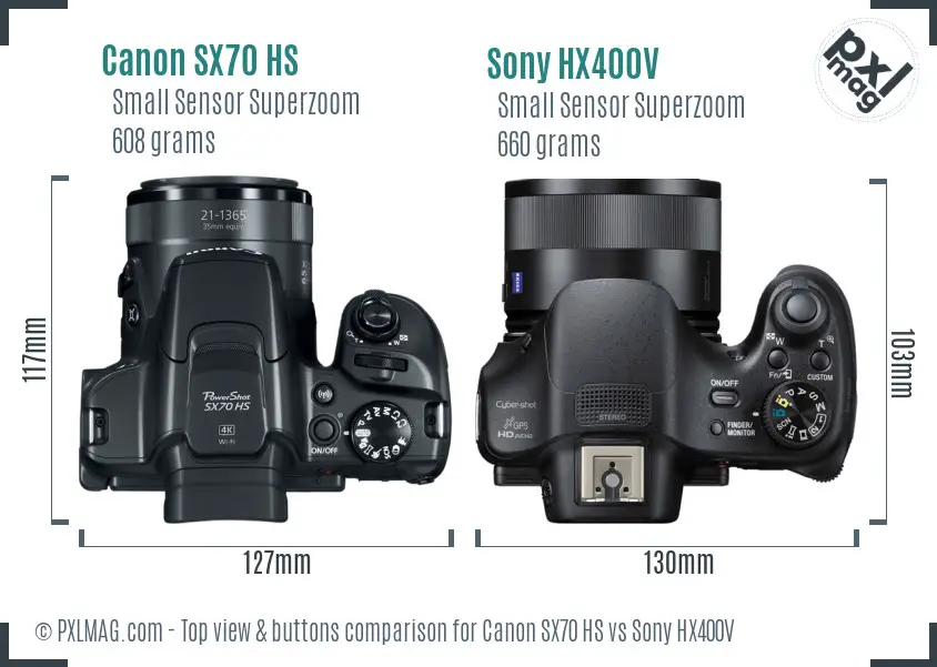 Canon SX70 HS vs Sony HX400V top view buttons comparison