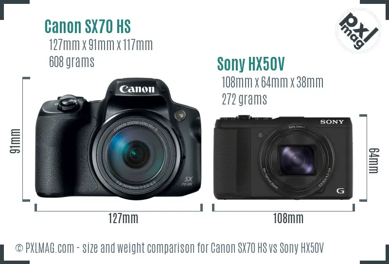 Canon SX70 HS vs Sony HX50V size comparison