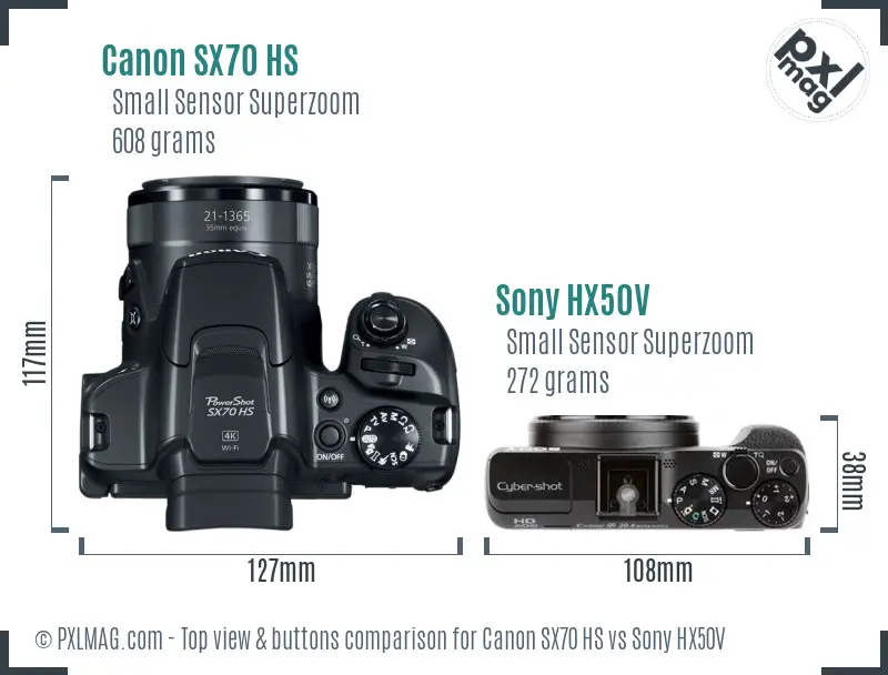 Canon SX70 HS vs Sony HX50V top view buttons comparison