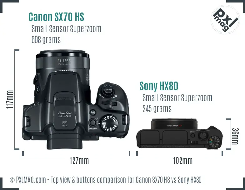 Canon SX70 HS vs Sony HX80 top view buttons comparison