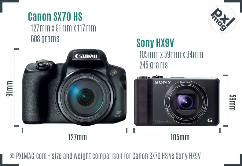 Canon SX70 HS vs Sony HX9V size comparison