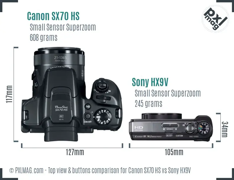 Canon SX70 HS vs Sony HX9V top view buttons comparison