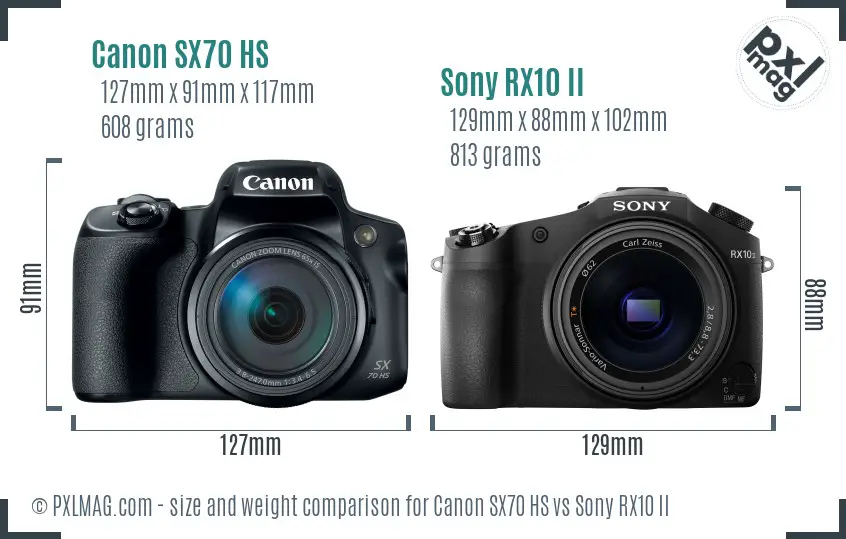 Canon SX70 HS vs Sony RX10 II size comparison
