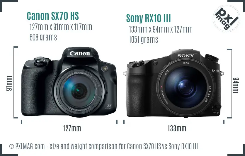 Canon SX70 HS vs Sony RX10 III size comparison