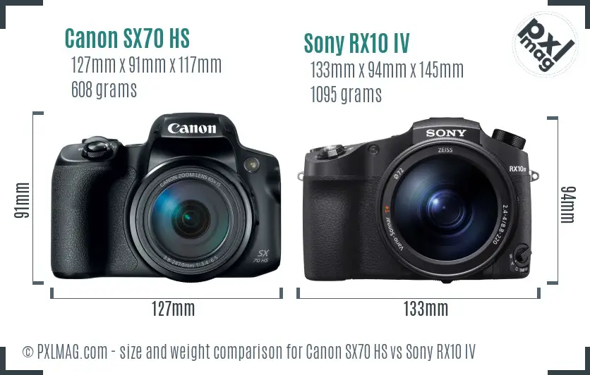 Canon SX70 HS vs Sony RX10 IV size comparison