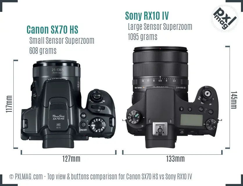Canon SX70 HS vs Sony RX10 IV top view buttons comparison