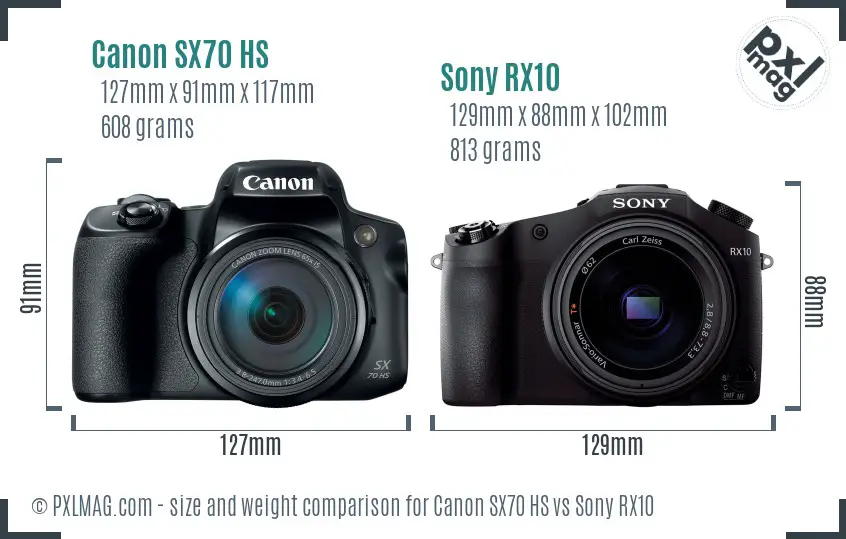 Canon SX70 HS vs Sony RX10 size comparison
