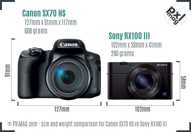 Canon SX70 HS vs Sony RX100 III size comparison