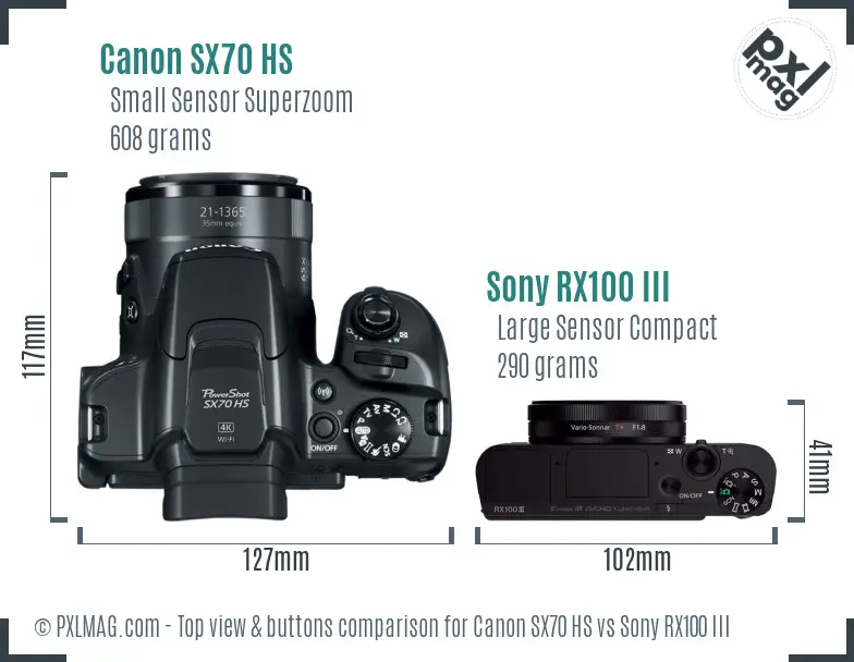Canon SX70 HS vs Sony RX100 III top view buttons comparison
