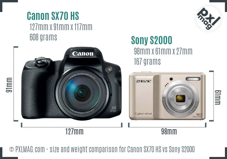 Canon SX70 HS vs Sony S2000 size comparison Canon SX70 HS vs Sony S2000 size comparison