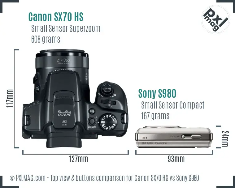 Canon SX70 HS vs Sony S980 top view buttons comparison Canon SX70 HS vs Sony S980 top view buttons comparison