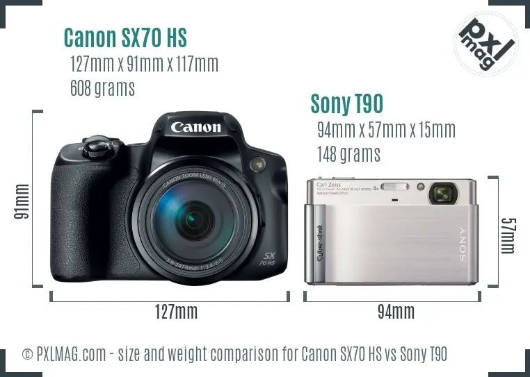 Canon SX70 HS vs Sony T90 size comparison