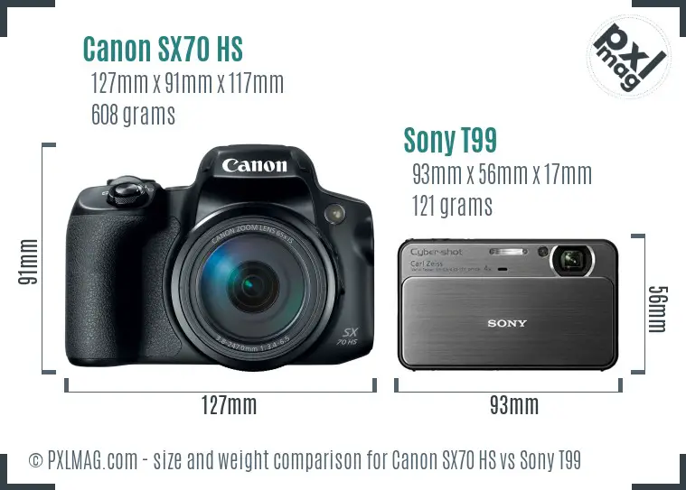 Canon SX70 HS vs Sony T99 size comparison Canon SX70 HS vs Sony T99 size comparison