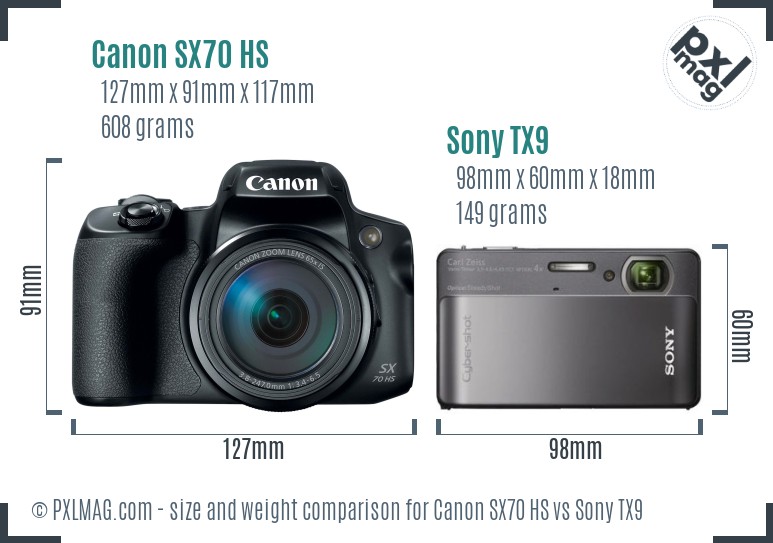 Canon SX70 HS vs Sony TX9 size comparison