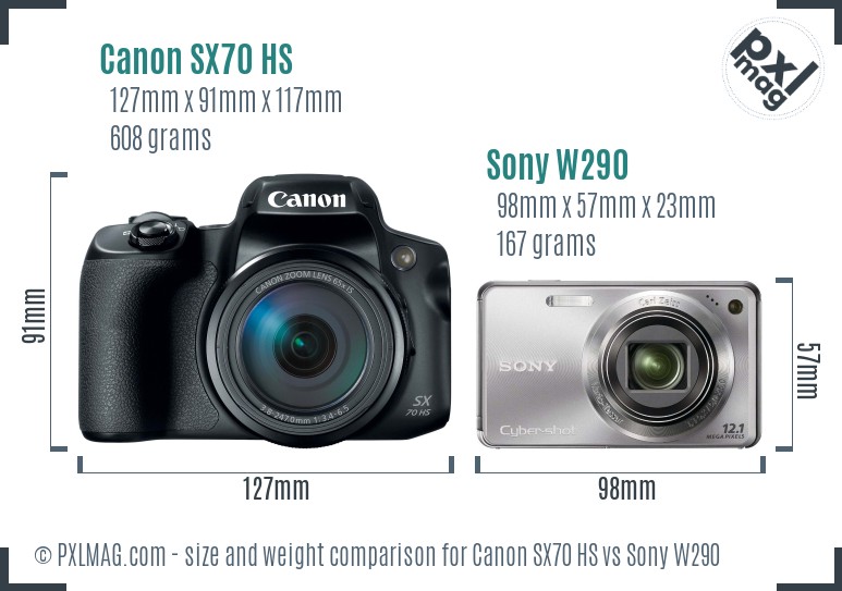 Canon SX70 HS vs Sony W290 size comparison