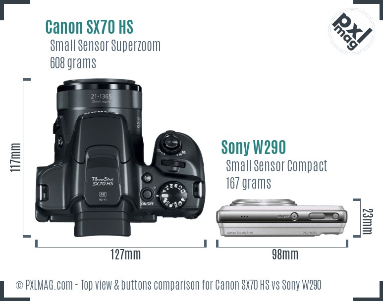 Canon SX70 HS vs Sony W290 top view buttons comparison