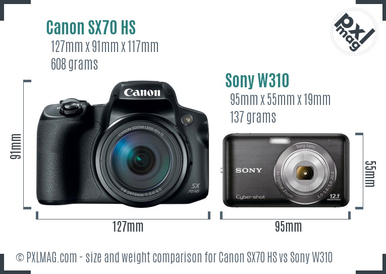 Canon SX70 HS vs Sony W310 size comparison Canon SX70 HS vs Sony W310 size comparison