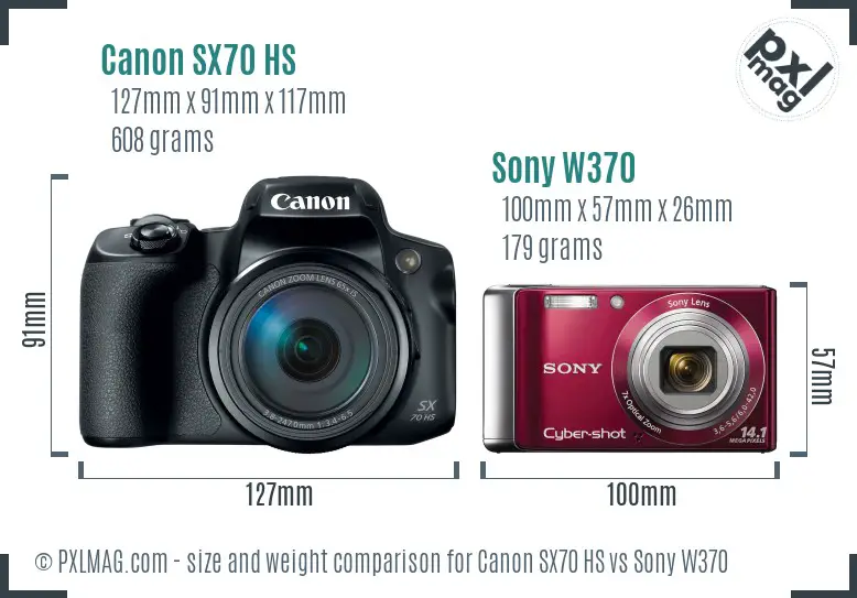 Canon SX70 HS vs Sony W370 size comparison