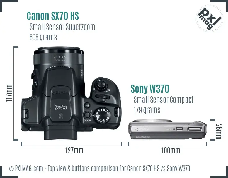 Canon SX70 HS vs Sony W370 top view buttons comparison