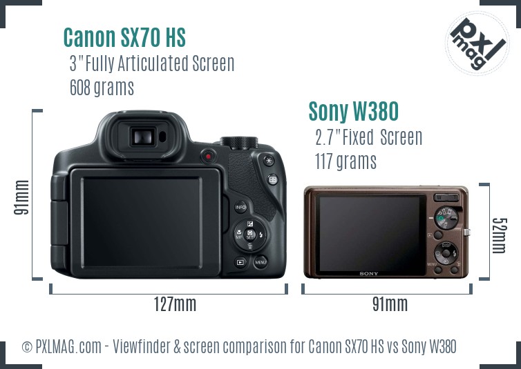 Canon SX70 HS vs Sony W380 Screen and Viewfinder comparison