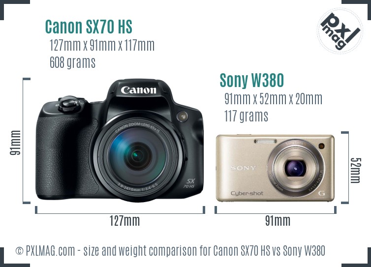 Canon SX70 HS vs Sony W380 size comparison