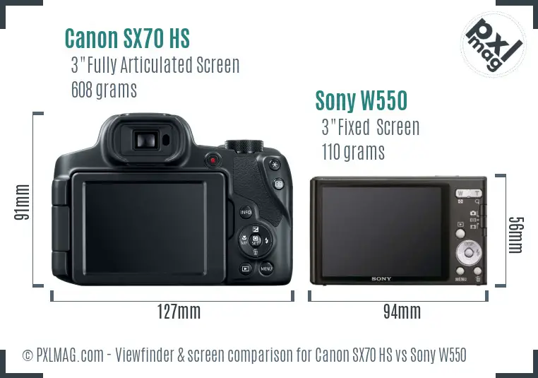 Canon SX70 HS vs Sony W550 Screen and Viewfinder comparison