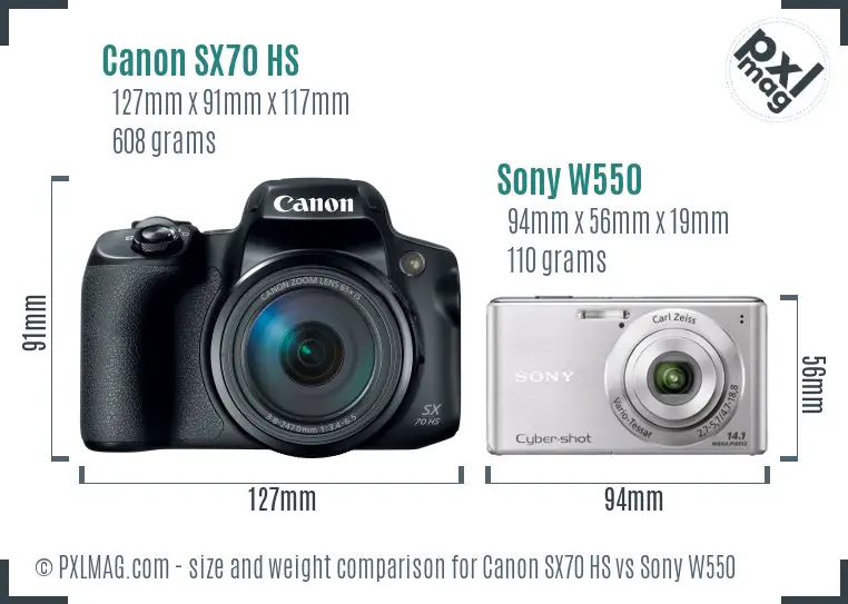 Canon SX70 HS vs Sony W550 size comparison Canon SX70 HS vs Sony W550 size comparison