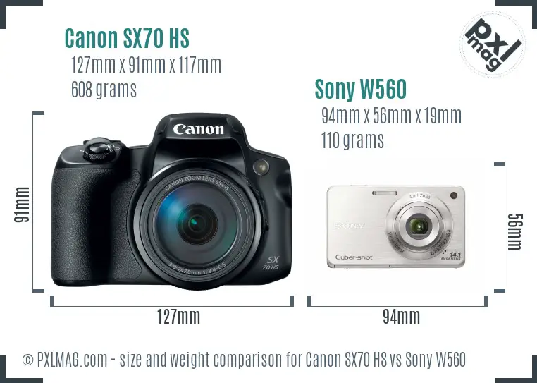 Canon SX70 HS vs Sony W560 size comparison