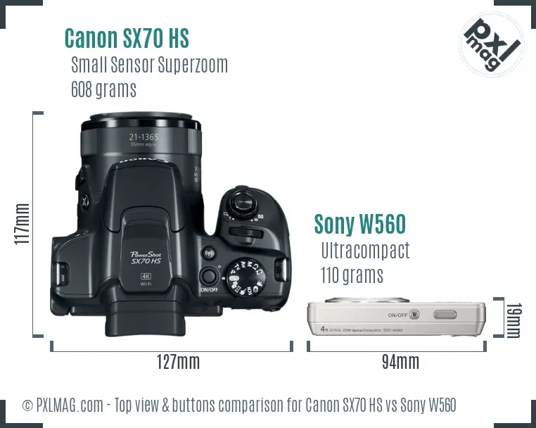 Canon SX70 HS vs Sony W560 top view buttons comparison