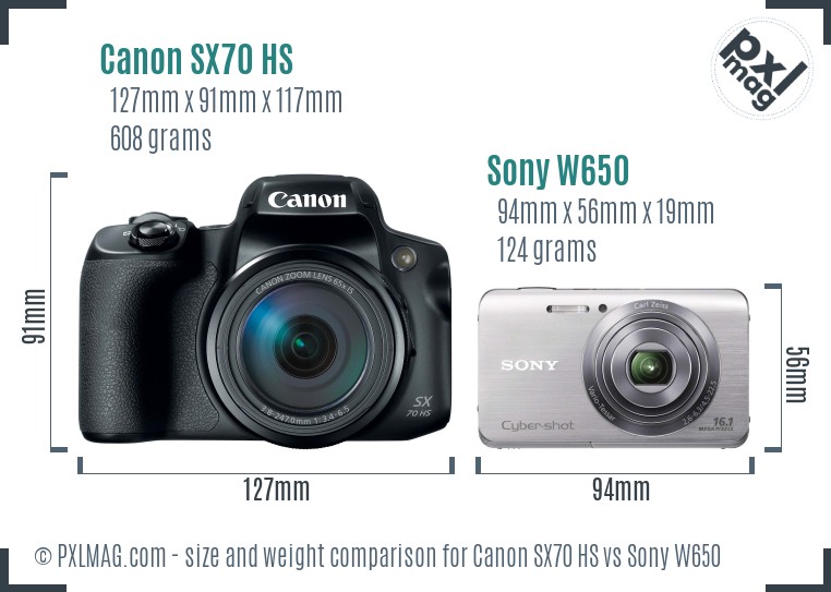 Canon SX70 HS vs Sony W650 size comparison