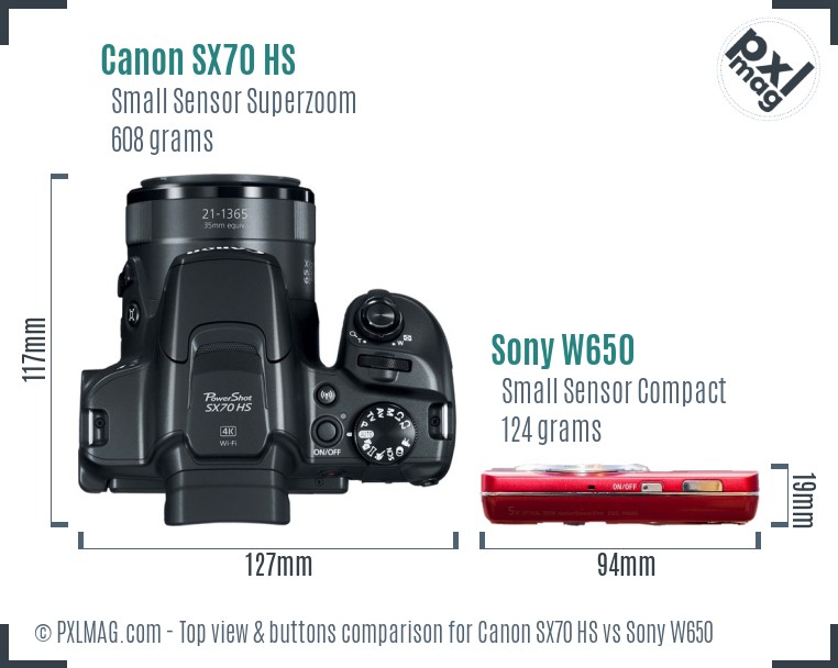 Canon SX70 HS vs Sony W650 top view buttons comparison
