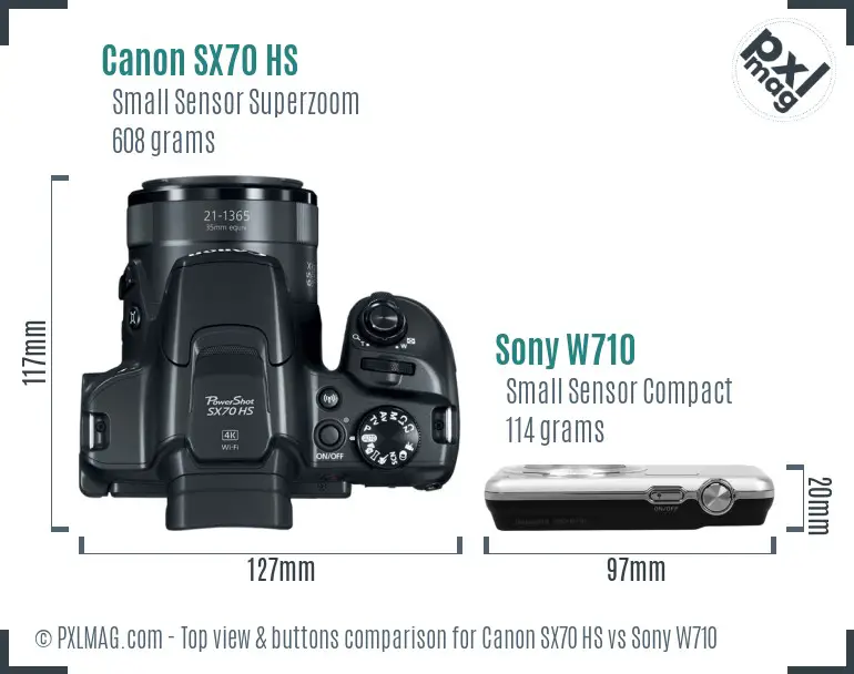 Canon SX70 HS vs Sony W710 top view buttons comparison Canon SX70 HS vs Sony W710 top view buttons comparison