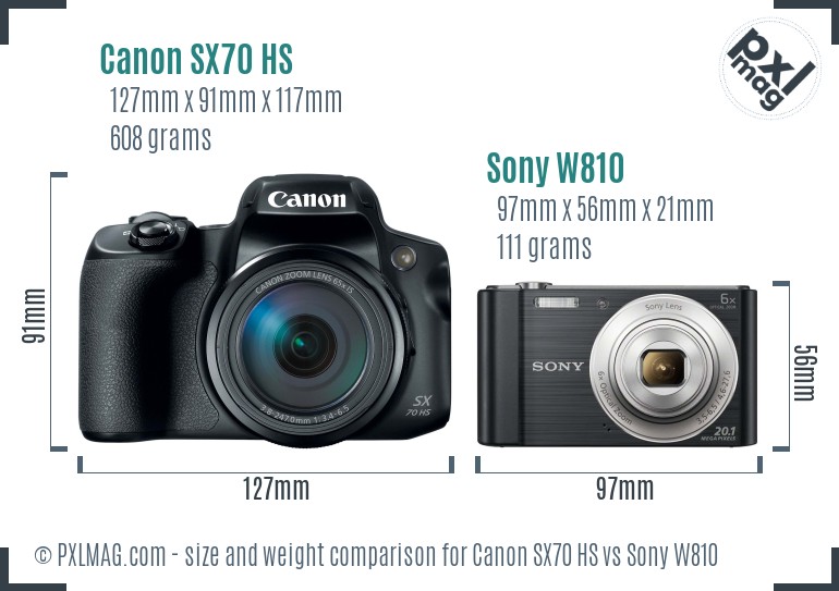 Canon SX70 HS vs Sony W810 size comparison Canon SX70 HS vs Sony W810 size comparison