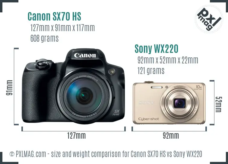 Canon SX70 HS vs Sony WX220 size comparison