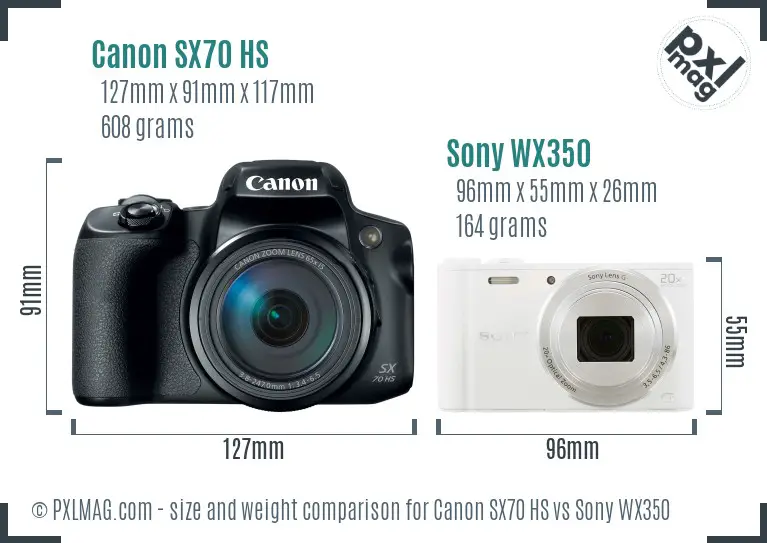 Canon SX70 HS vs Sony WX350 size comparison