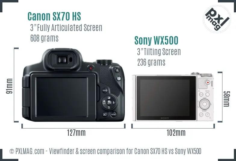 Canon SX70 HS vs Sony WX500 Screen and Viewfinder comparison