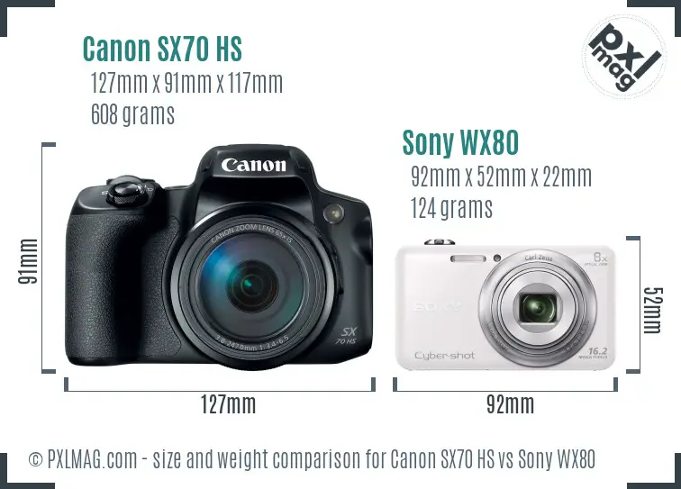 Canon SX70 HS vs Sony WX80 size comparison