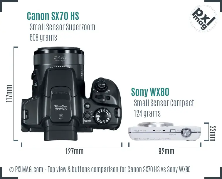 Canon SX70 HS vs Sony WX80 top view buttons comparison