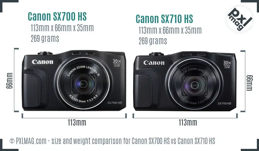 Canon SX700 HS vs Canon SX710 HS size comparison