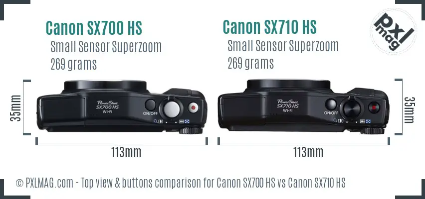 Canon SX700 HS vs Canon SX710 HS top view buttons comparison