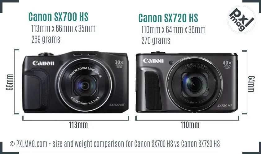 Canon SX700 HS vs Canon SX720 HS size comparison