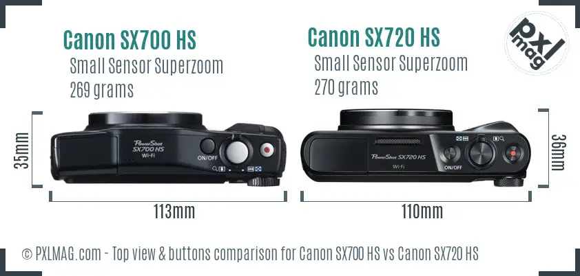 Canon SX700 HS vs Canon SX720 HS top view buttons comparison