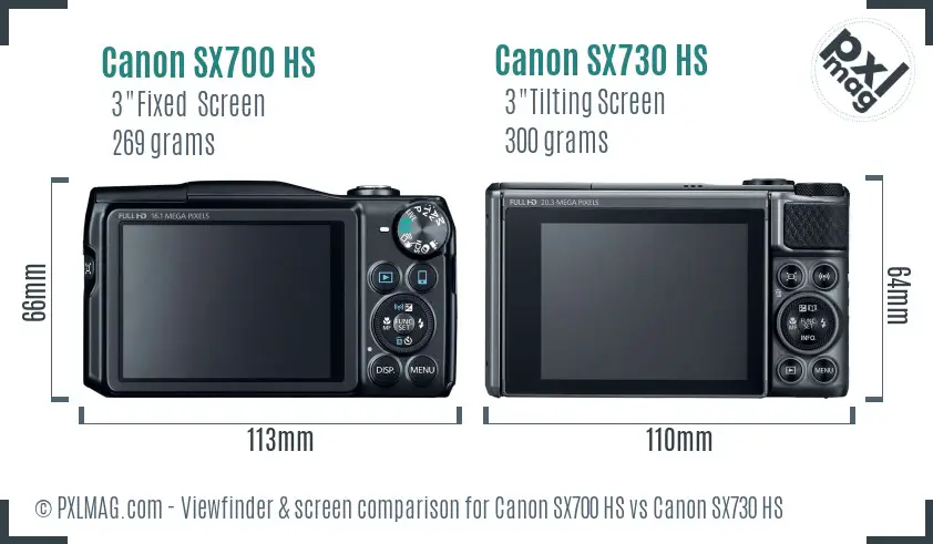 Canon SX700 HS vs Canon SX730 HS Screen and Viewfinder comparison