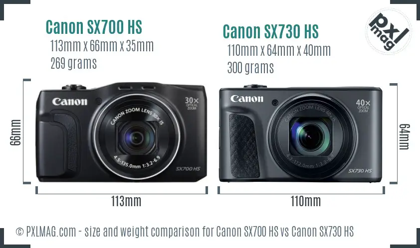 Canon SX700 HS vs Canon SX730 HS size comparison