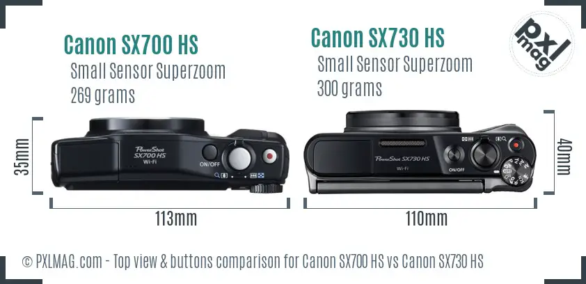 Canon SX700 HS vs Canon SX730 HS top view buttons comparison